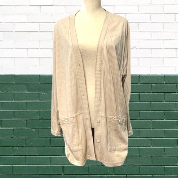 Vintage Womens Cardigan Beige Long Sleeve Open Front Plus 1X Fashion Formula - Picture 5 of 5